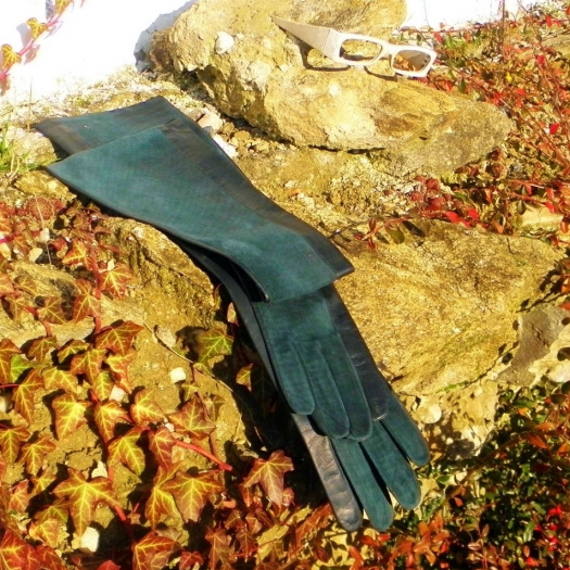 Petrolejové rukavice s hedvábnou podšívkou, dlouhé