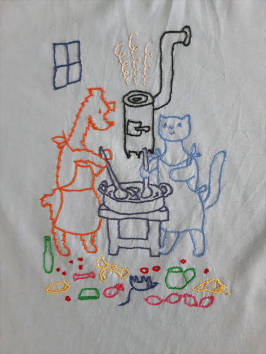 Vyšívané pánské tričko vel. L s pejskem a kočičkou