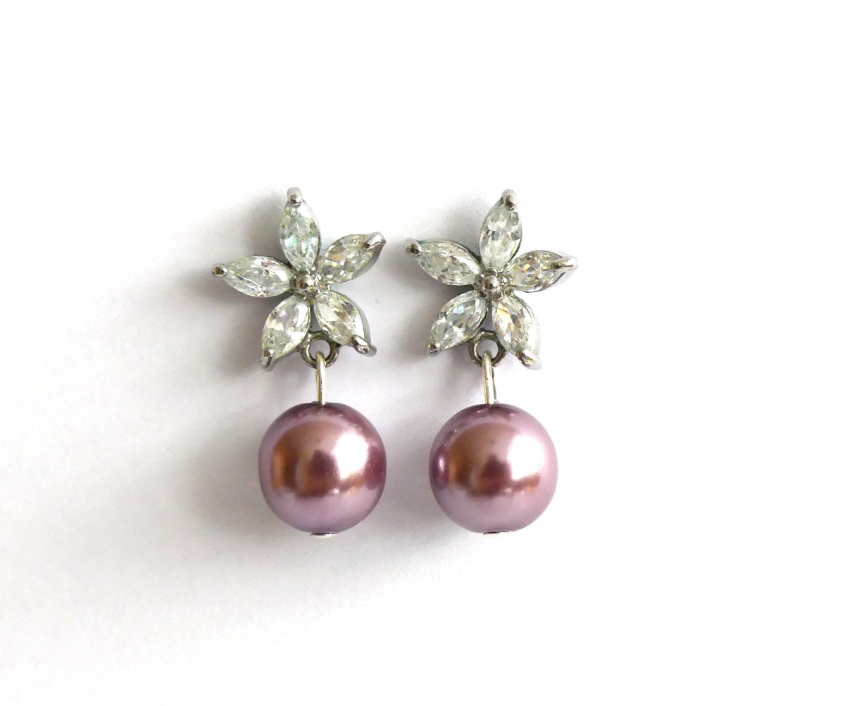 Fialové perlové náušnice