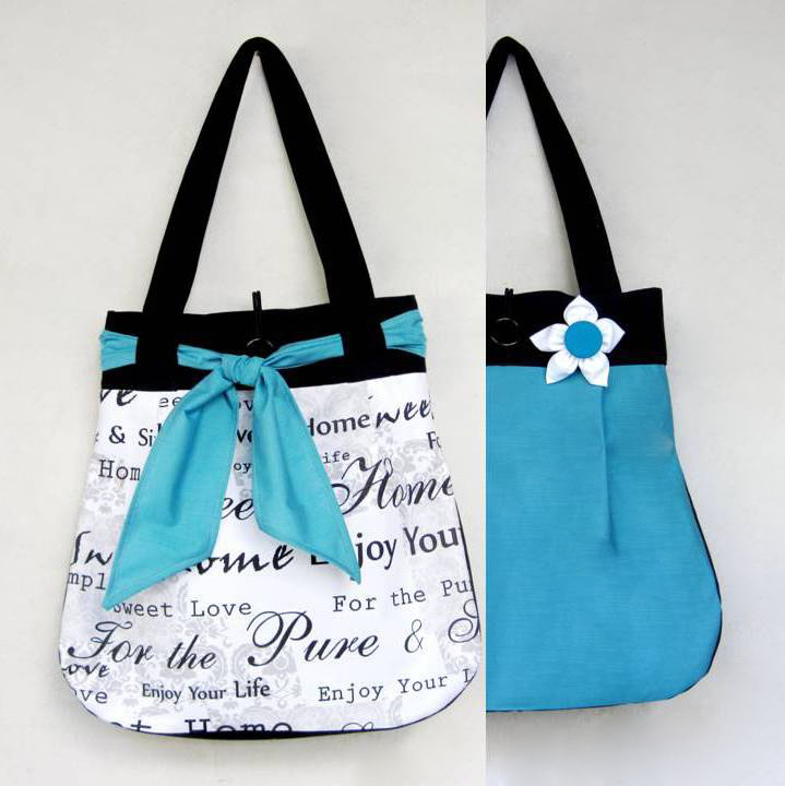 Bíločerná s tyrkysovou OBOUSTRANNÁ TAŠKA 2v1