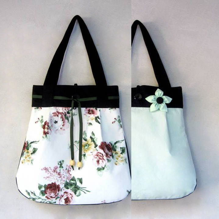 Zeleno-květovaná OBOUSTRANNÁ taška 2v1