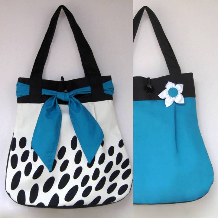 Černobíla s tyrkysovou OBOUSTRANNÁ taška 2v1