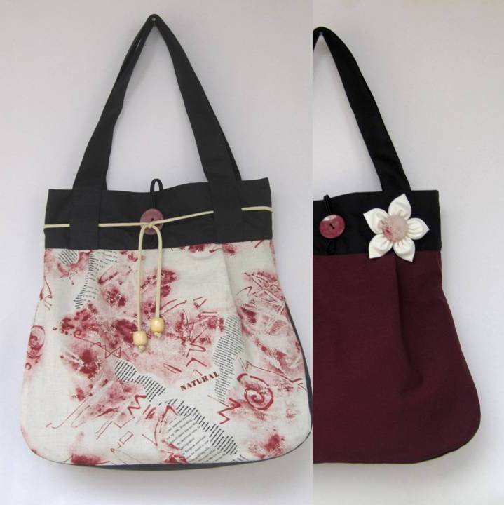  Vínová s béžovou OBOUSTRANNÁ taška 2v1