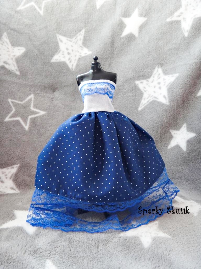 SA0027 - Modrobílé šaty s bohatou sukní