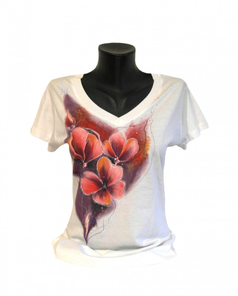 Bílé s červenými květy-ručně malované