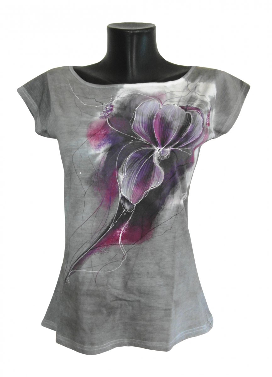 Šedé s velkým květem-ručně malované