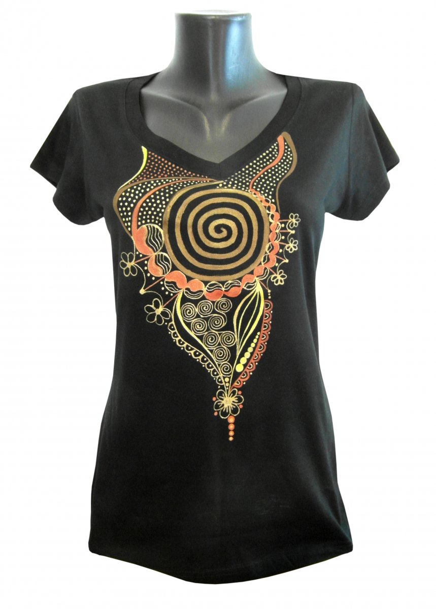 Černé se zlatou abstrakcí -ručně malované