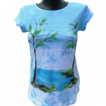 Modré tričko s přírodou -ručně malované