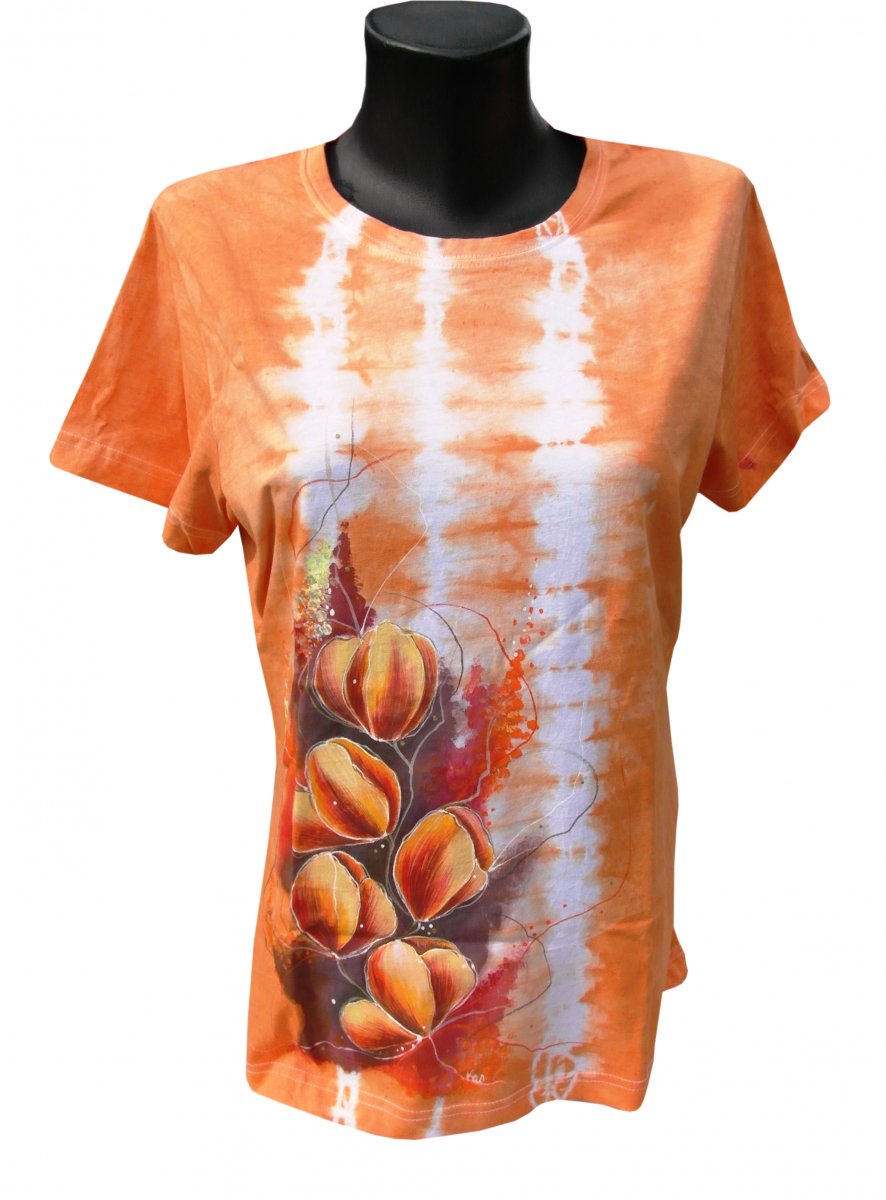 Oranžové s drobnějšími kvítky- ručně malované