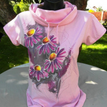 Růžové tričko s echinaceou -ručně malované