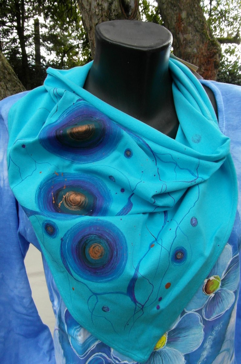 Modrý šátek s abstrakcí-ručně malované