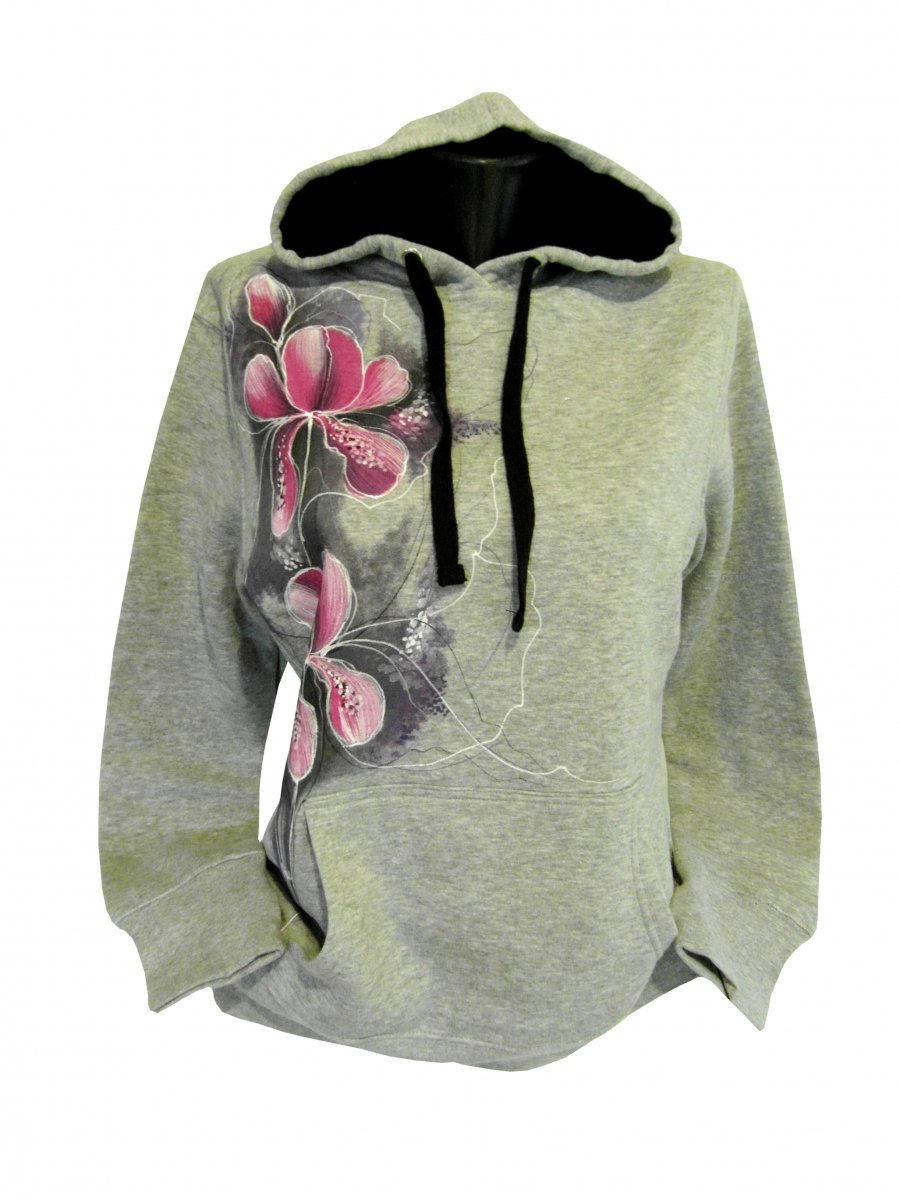 Šedá mikina s kosatci květy-ručně malované 