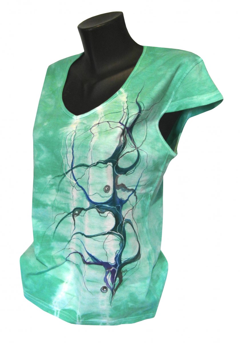 Zelené tričko -abstrakce ručně malované 