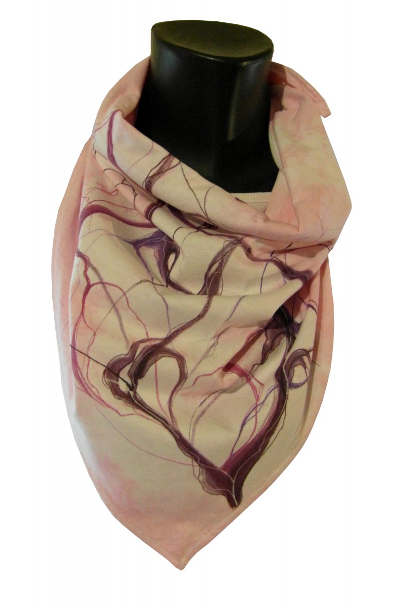 Růžový šátek s abstrakcí-ručně malované