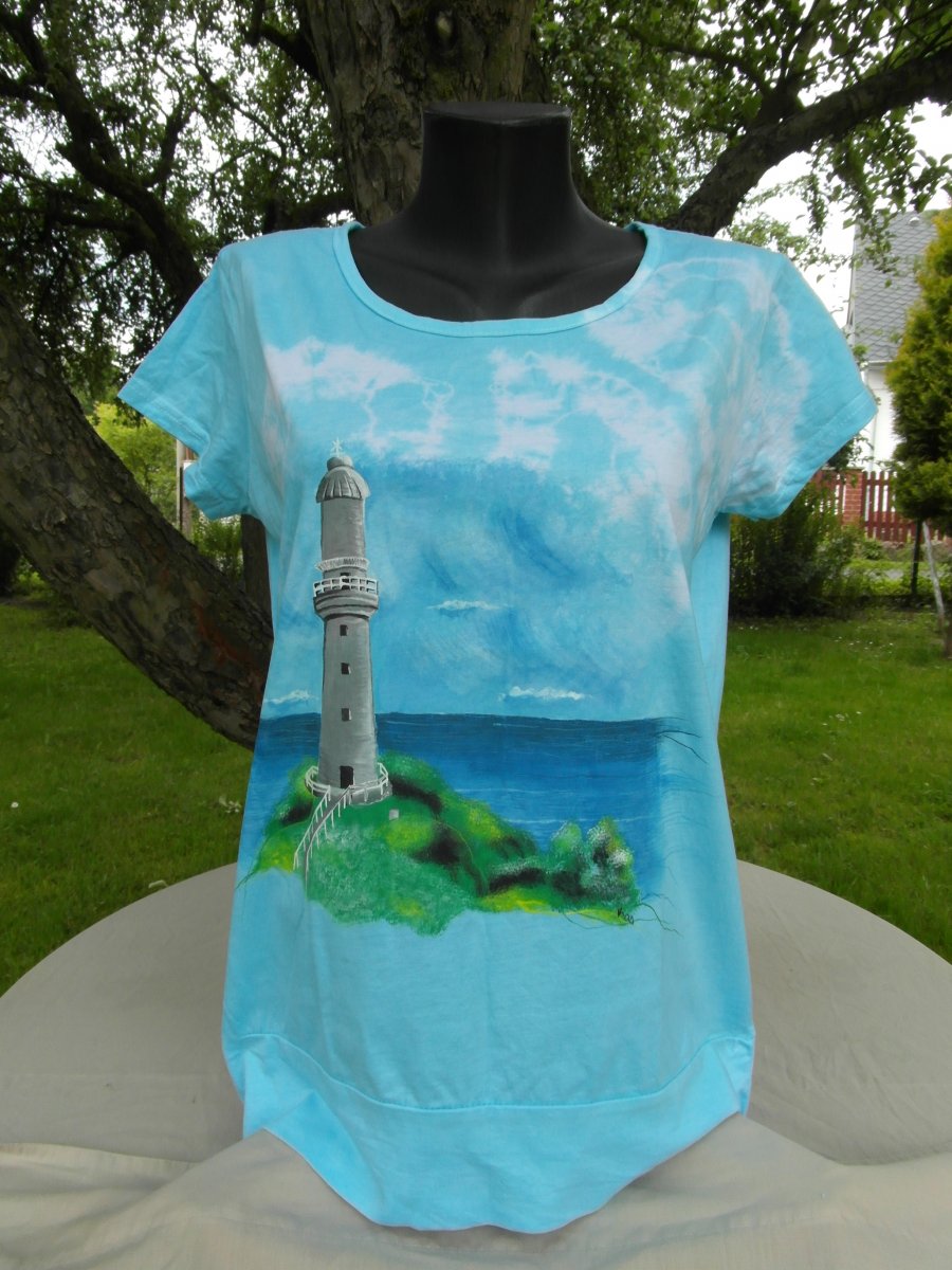 Modré tričko s majákem- ručně malované