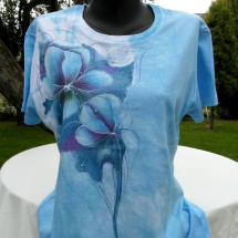 Modré tričko s květy -ručně malované