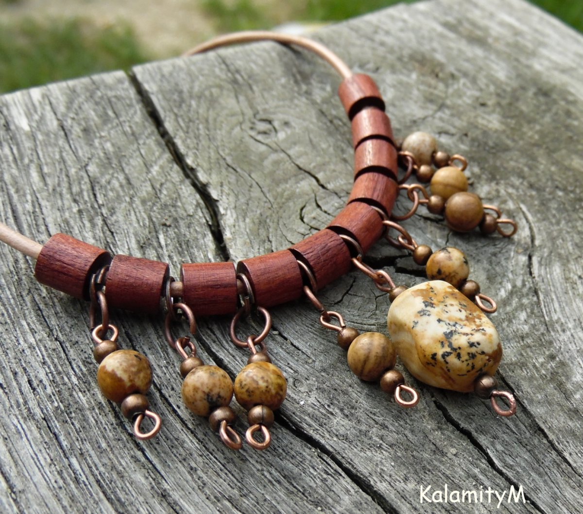 Terra - dřevěný náhrdelník s jaspisem