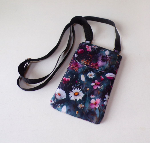 Kabelka na mobil crossbody - kvítka na šedozelené