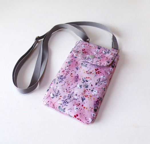 Kabelka na mobil crossbody - kvítka na starorůžové