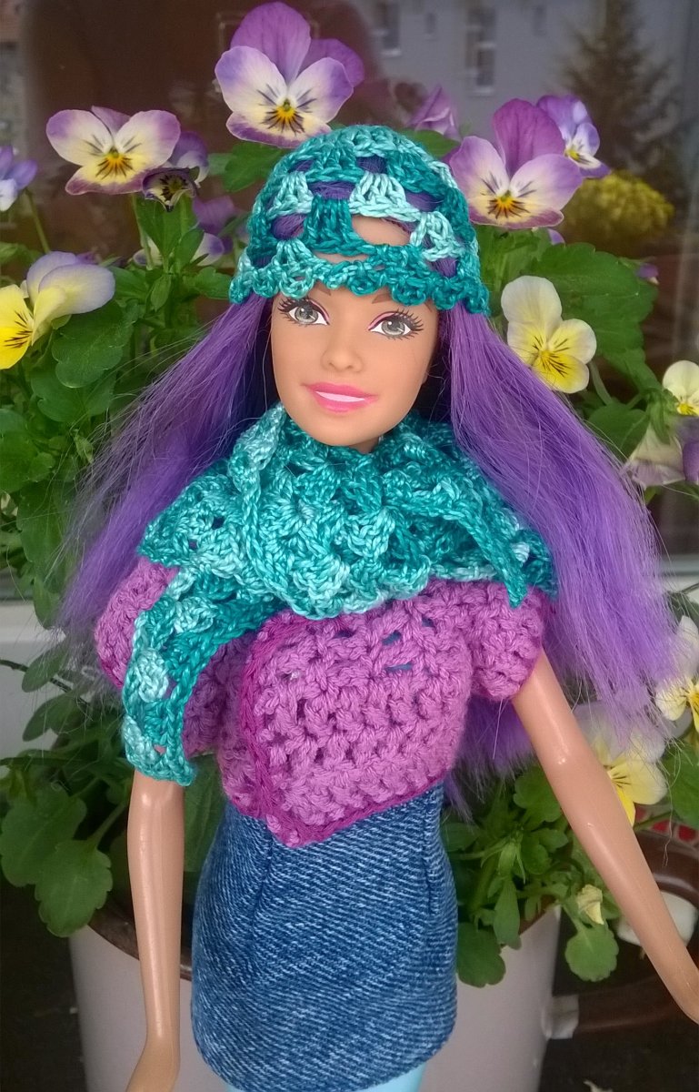 Čepička se šátkem pro Bárbie - zelený melír