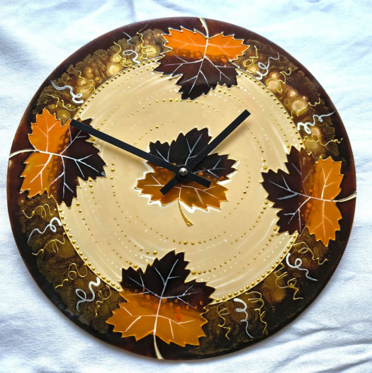 ručně malované skleněné hodiny o průměru 25cm Originál