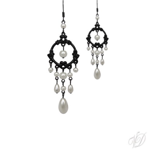 Orientální náušnice 0511 - Orient černé perličkové s bílým