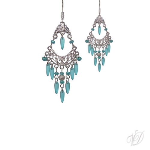 Orientální náušnice 0554 - Orient stříbrné DUO luxus tyrkys