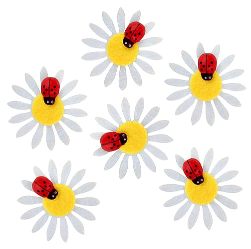 kopretinky s berouškou - filc - cena za 6 kusů