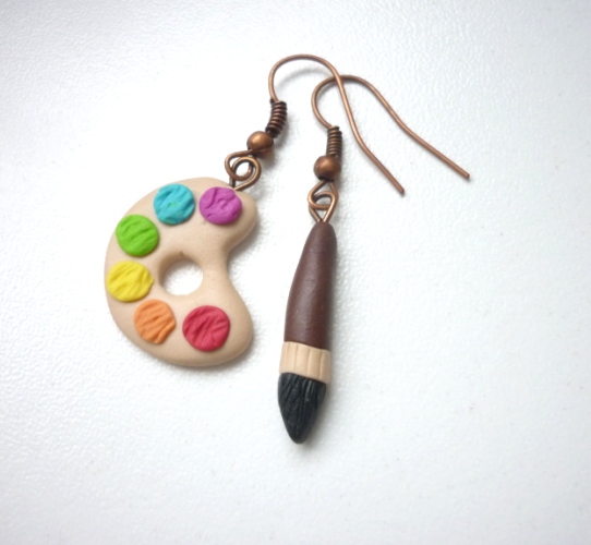 Náušnice pro malířky - fimo štětec s paletou