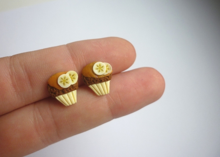Náušnice - fimo muffinky s banánem