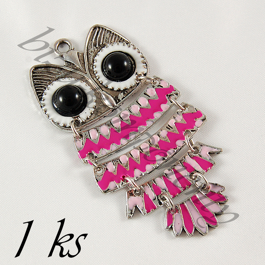 Velikánská růžovo-růžová smaltovaná sova (02 0416)