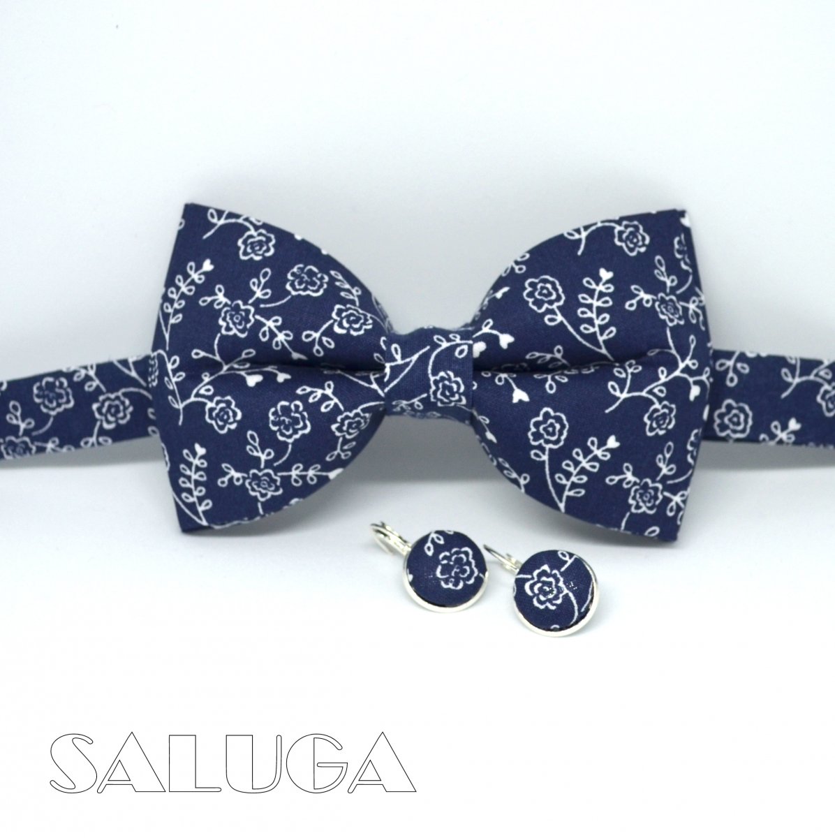 Pánsky motýlek a náušnice modrotisk  