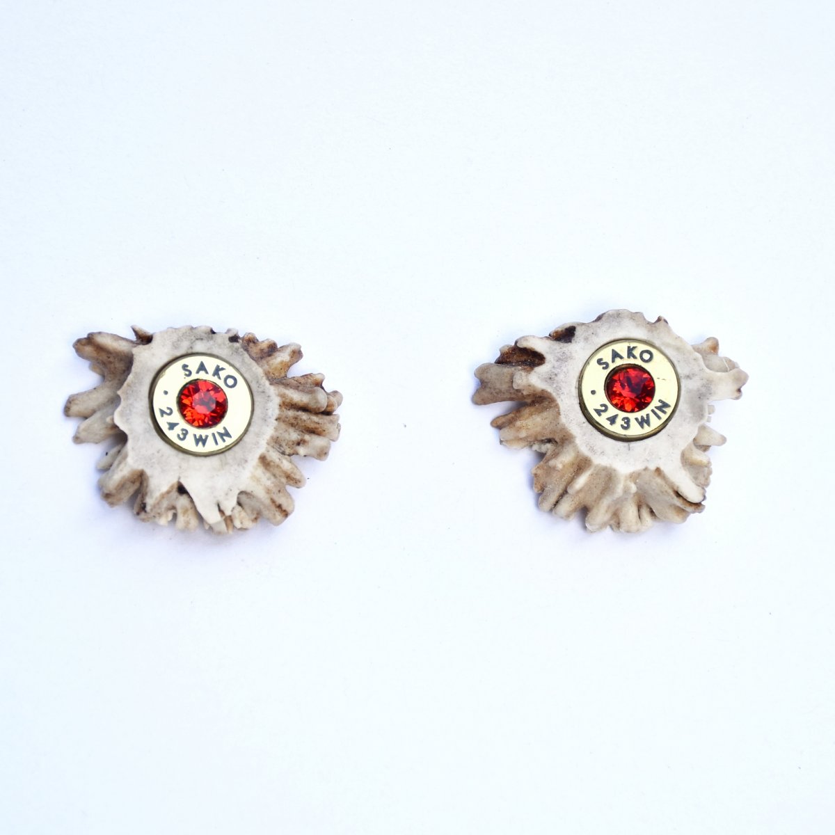 Puzetové náušnice z nábojnic, paroží, chirurgická ocel, Swarovski