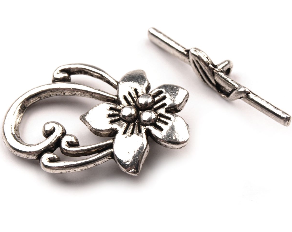 Americké zapínání 20x30mm KVĚT - platina