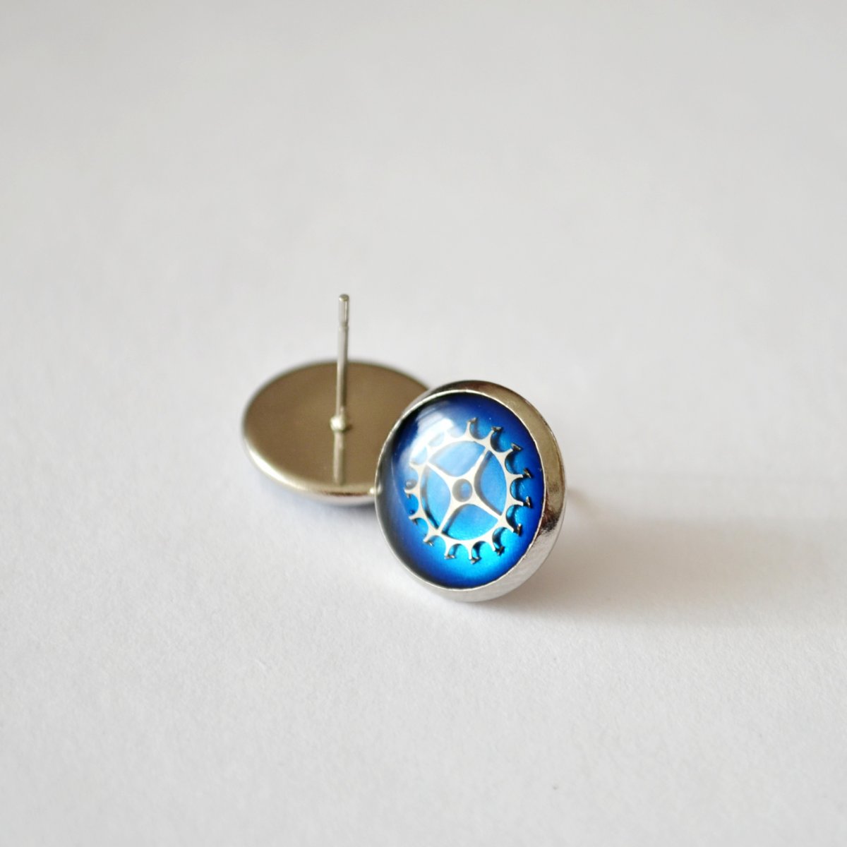 Modré STEAMPUNK náušnice, pecky, chir.ocel