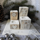 Adventní sada dřevěných svícnů s podložkou bílá a stříbrná