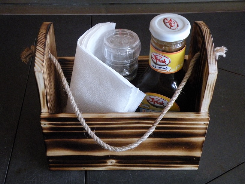 Rustikální stojan na dochucovadla hranatý krása dřeva přírodní 1