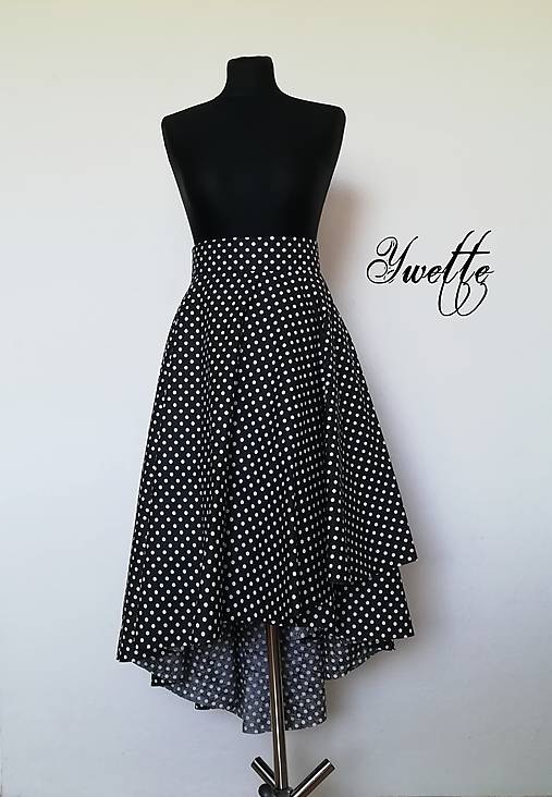 YWETTE: bodkovaná sukňa na viazanie (Čierna)