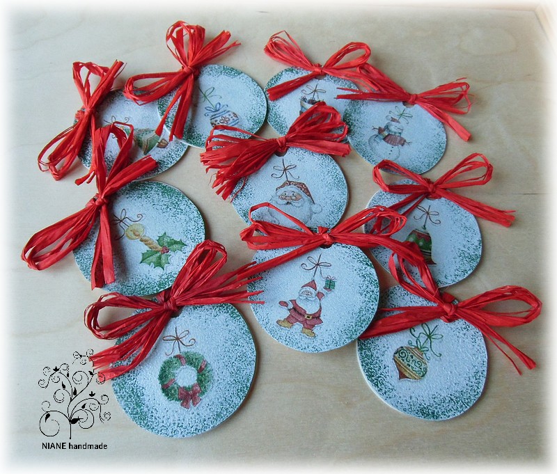 Cedulky na vánoční dárky - baňky - zelená sada - 10 kusů