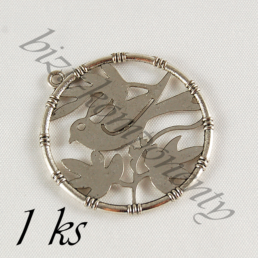 Ptáček v kroužku, stříbrná barva (02 0571)