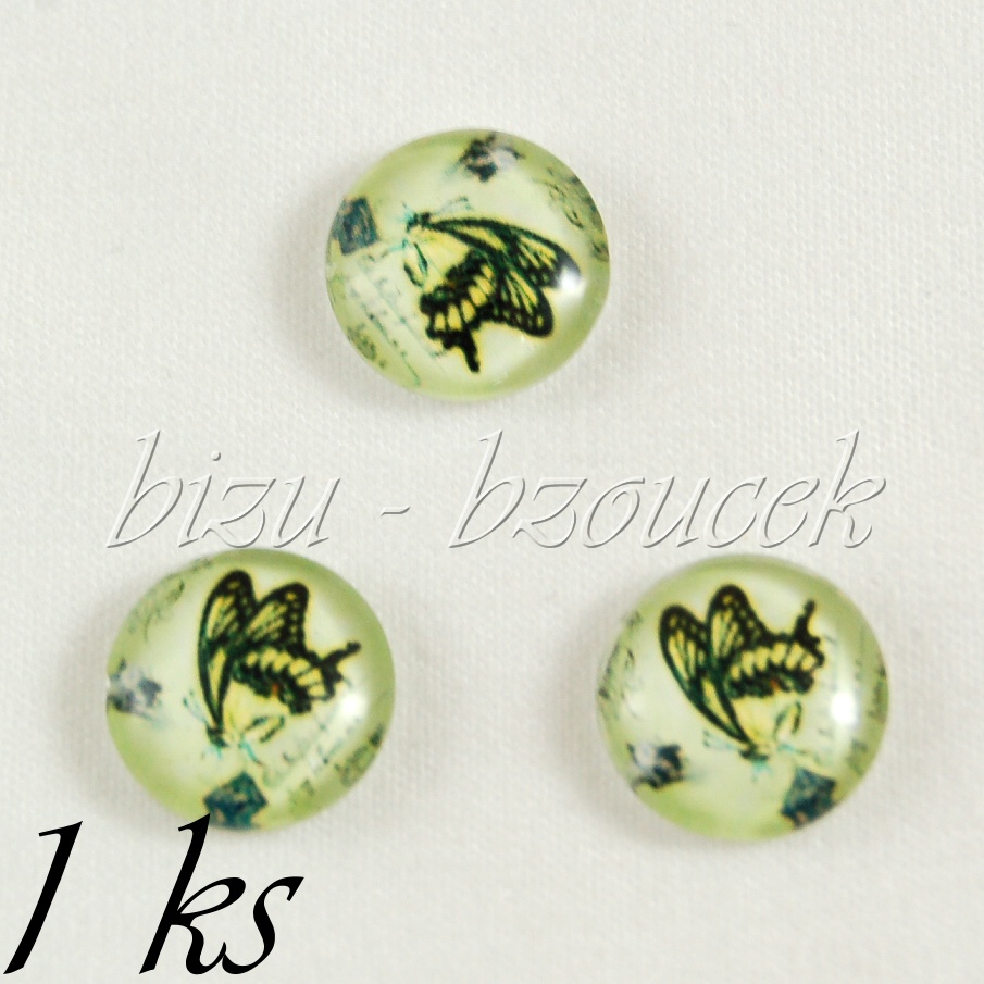 Skleněný kabošon se žlutým motýlem, 12 mm (35 2249)