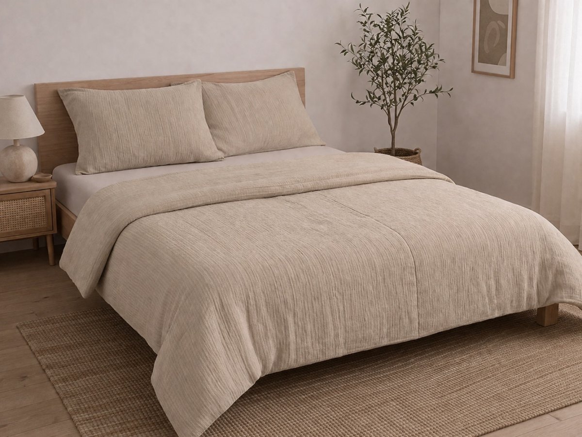 Povlečení mušelínové z organické bavlny - barva béžová - 200x220 + 2x 70x90 cm