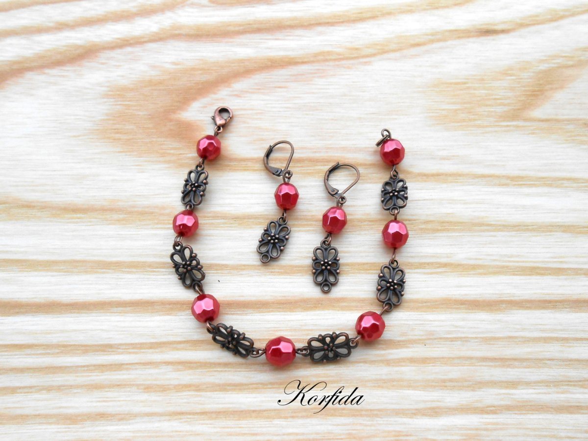 Náramek a náušnice s červenou (178/16)