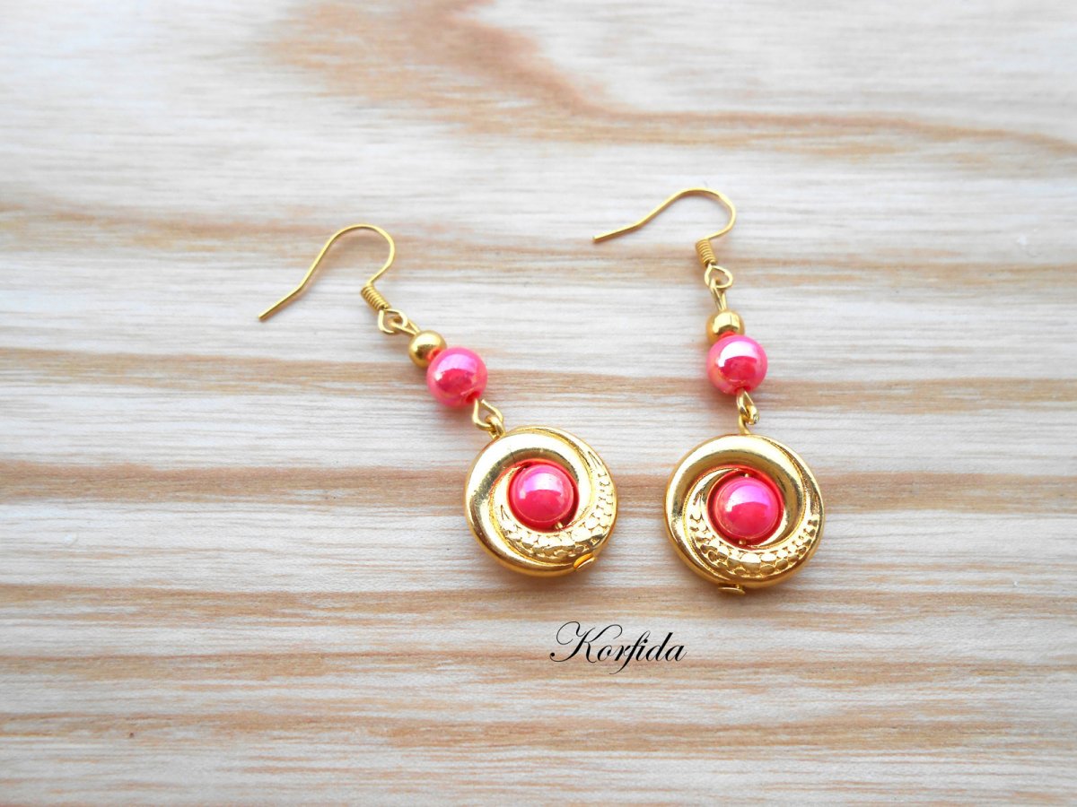 Náušnice kolečka zlatá + růžová (8/17)