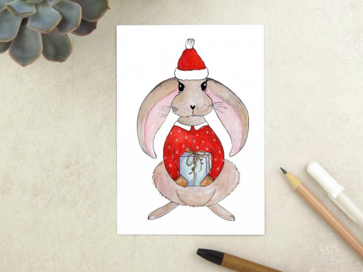 Pohlednice vánoční/zimní s králíkem