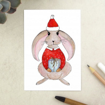 Pohlednice vánoční/zimní s králíkem