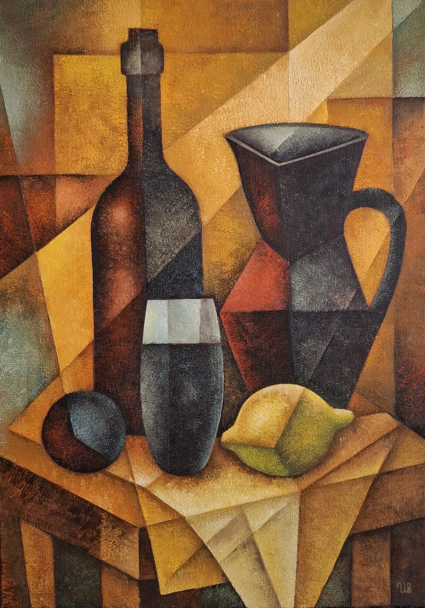 Zátiší s nádobami a ovocem