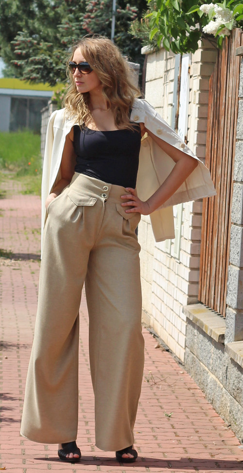 Béžové široké kalhoty