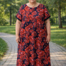 Šaty - červené květy na černé, velikost 4XL  ~ SLEVA ~