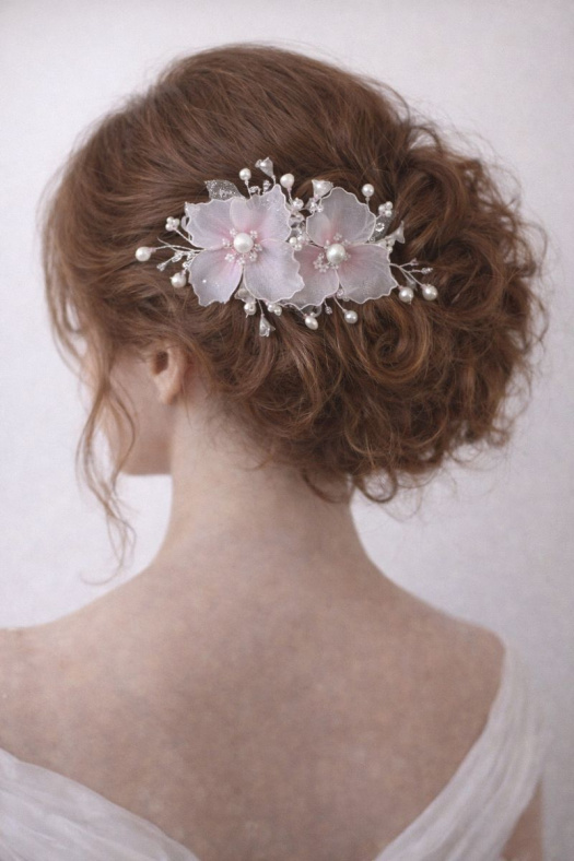 Autorská ozdoba do vlasů z nylonových květů – jemná růžová elegance